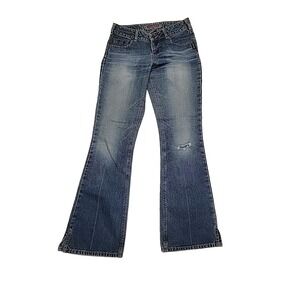 Vintage Silver Jeans Flared Slits Whiskering Distressed Blue Jeans Women's 27x30